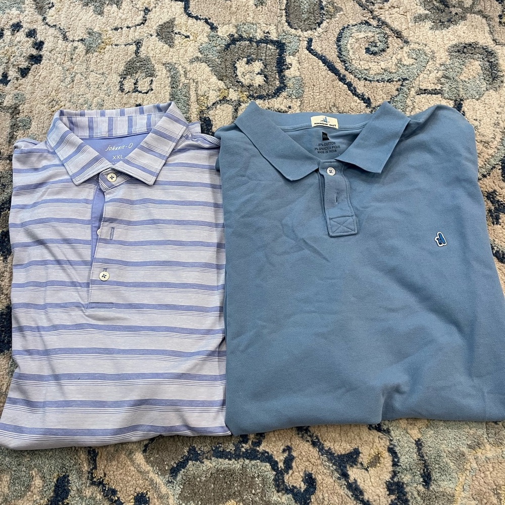 Mens Johnie-O blue and striped polo shirts.
